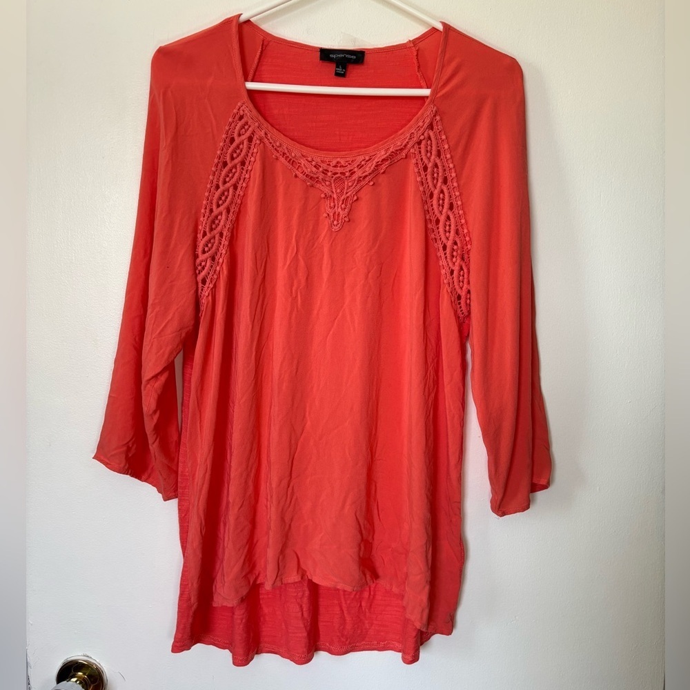 🎉4/30$🎉 Spence Coral Crochet Detail Blouse Large